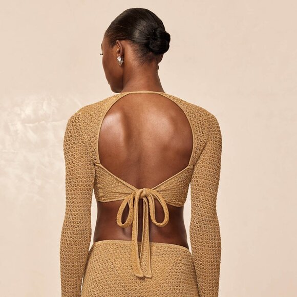 Montego Crop Top - Antique Gold Lace Crochet - Picture 3 of 4